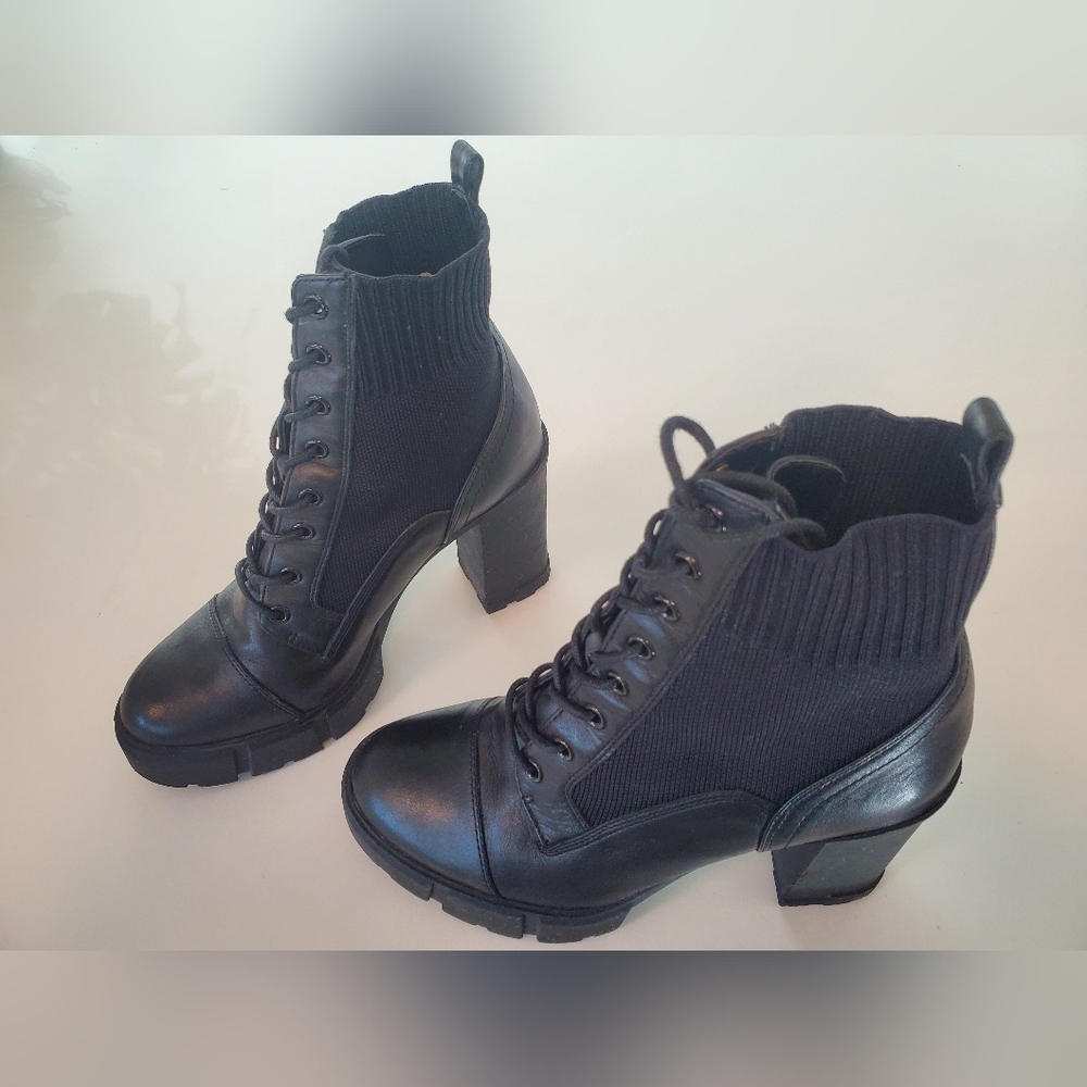 Aldo Black Lace-Up Heeled Boots